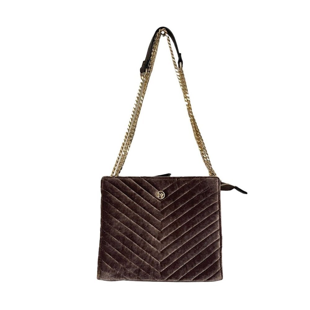 La Diva Purple Velvet Velour Quilted Convertible Crossbody‎ Bag Business Glam